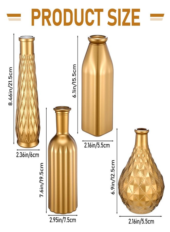 AojSup Set of 4 Gold Flower Vases - Small Gold Vases for Centerpieces, Elegant Glass Decorative Bud Vase for Wedding, Home, Table Decor with Vintage Golden Finish - Image 2